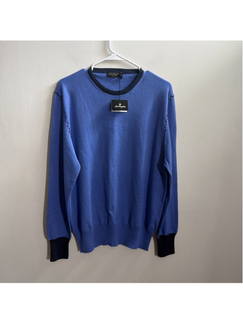 NEW WOMEN’S BATTAGLIA CASHMERE SWEATER SIZE 58 IT BLUE CREW NECK $1250 MSRP XL